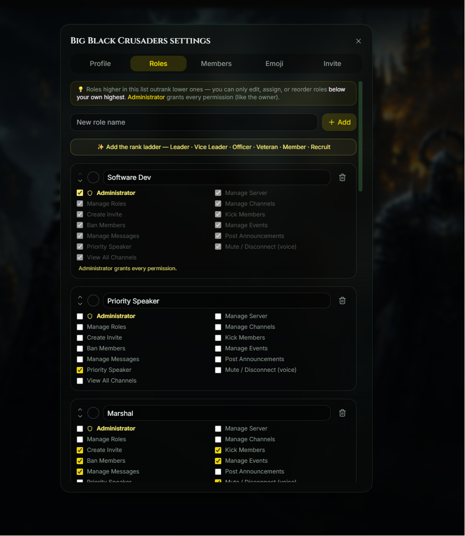 Garrison voice channels and ranks
